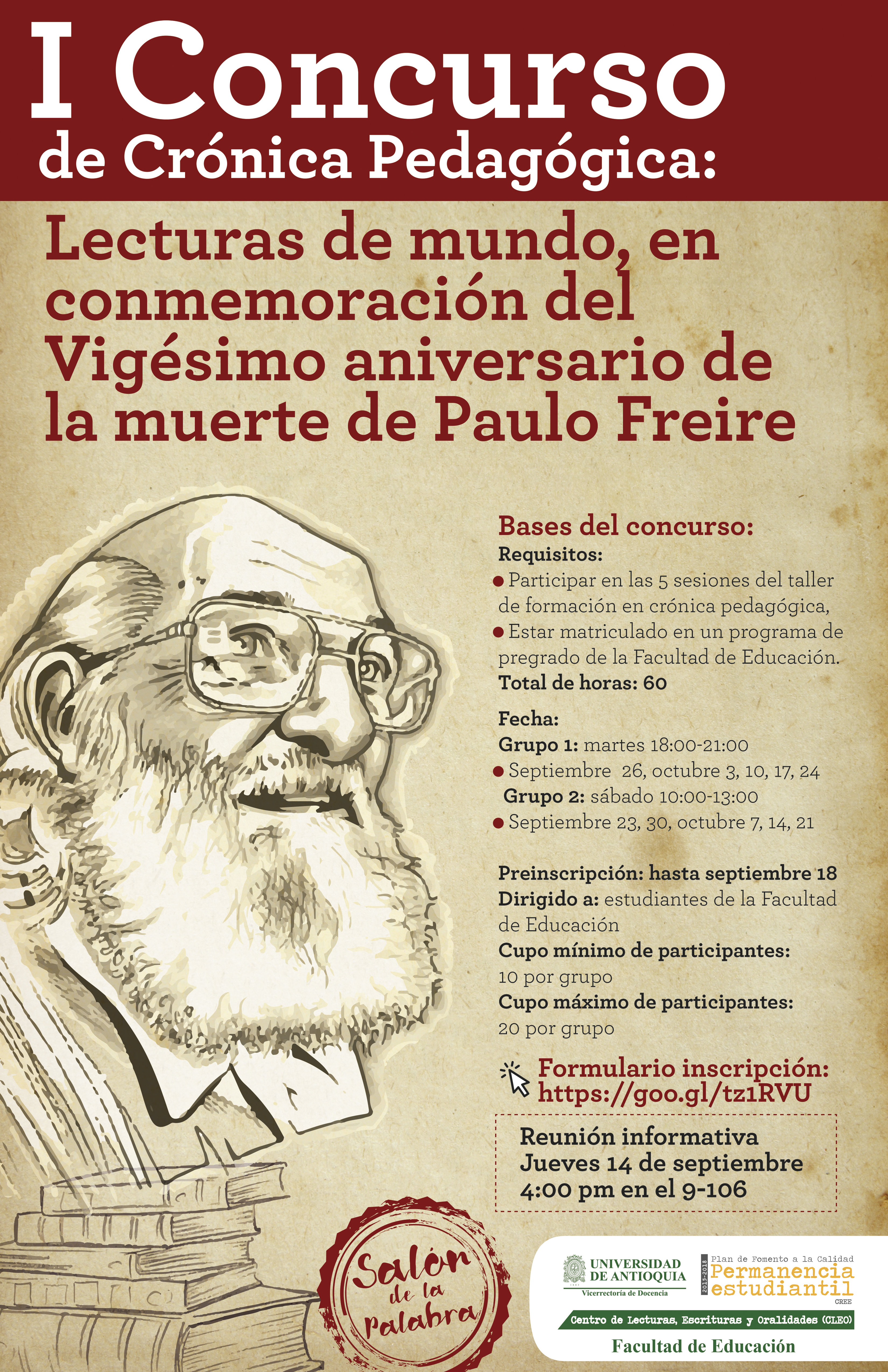 afiche de invitación con imagen Paulo Freire. afiche de invitación con imagen Paulo Freire.