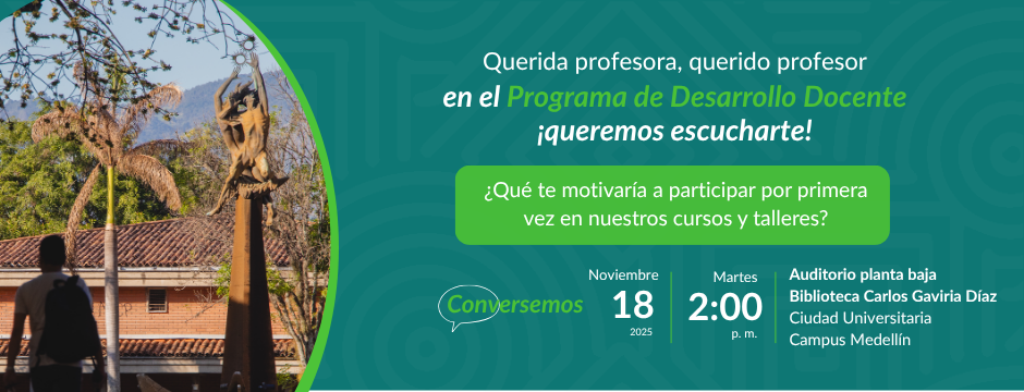 ¿Qué te motivaría a participar por primera vez en nuestros cursos y talleres? Conversemos el 18 de noviembre a las 2:00 p.m. en el auditorio planta baja de la Biblioteca Carlos Gaviria Díaz