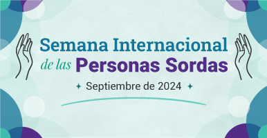 Manos abrazando el texto de la Semana Internacional de las Personas Sordas