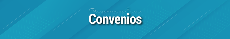 Imagen de color azul con el siguiente texto: Convenios.