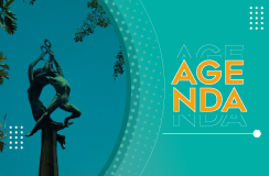 Imagen de color azul con la escultura del Hombre Creador de Energía a la izquiera. A su derecha está el texto Agenda Imagen de color azul con la escultura del Hombre Creador de Energía a la izquiera. A su derecha está el texto Agenda
