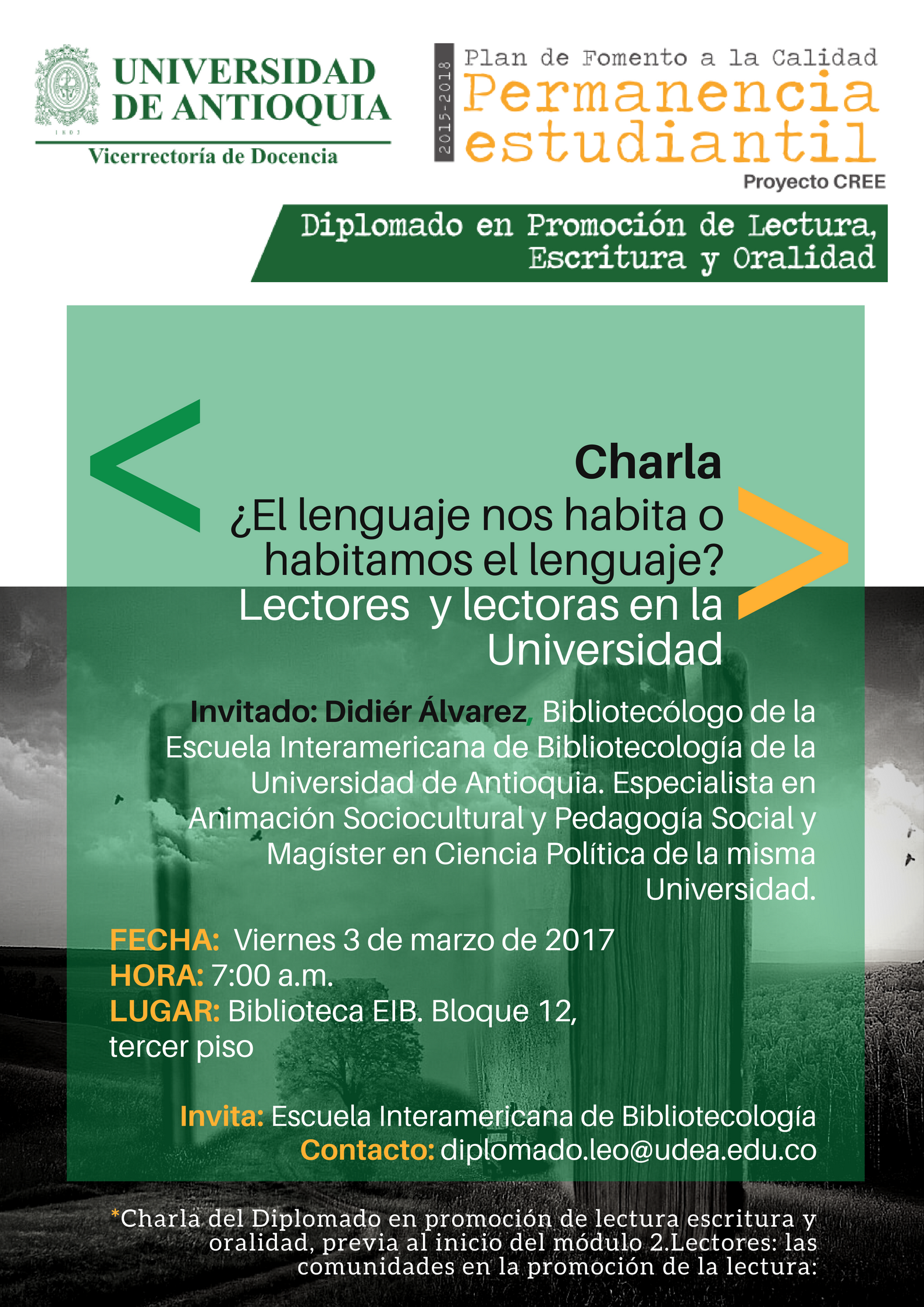 invitación a charla profesor Didier Álvarez en el Diploma LEO.