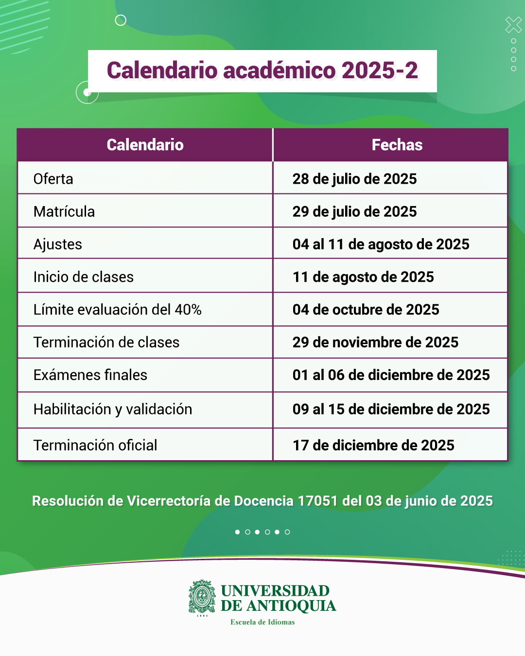 Fechas calendario académico 2025-2