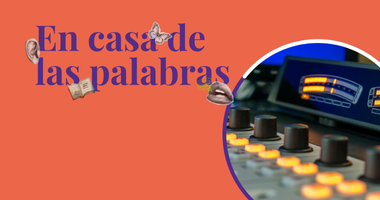 Imagen con grabadora y texto de "En caca de las palabras"