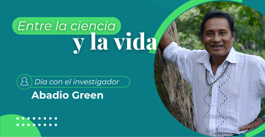 Imagen con foto de investigadora y texto de "Entre la ciencia y la vida: día con la investigador"
