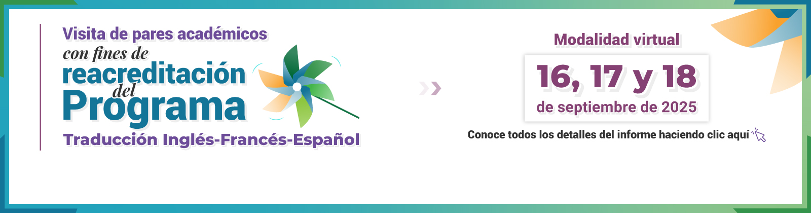  En fondo azul y verde, cuatro estudiantes sonriendo con sus manos sobre un escritorio, en texto Programa Institucional de Formación en Lengua Extranjera - Inglés PIFLE-I 