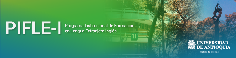 Sobre el fondo de la Escuela de Idiomas con verde y azul el texto PIFEL-I
