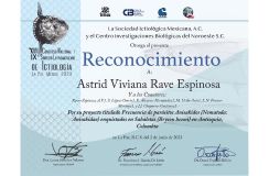 Certificado de participacion en en el XVII Congreso Nacional y el IX Simposio Latinoamericano de Ictiología en México, de Astrid Rave