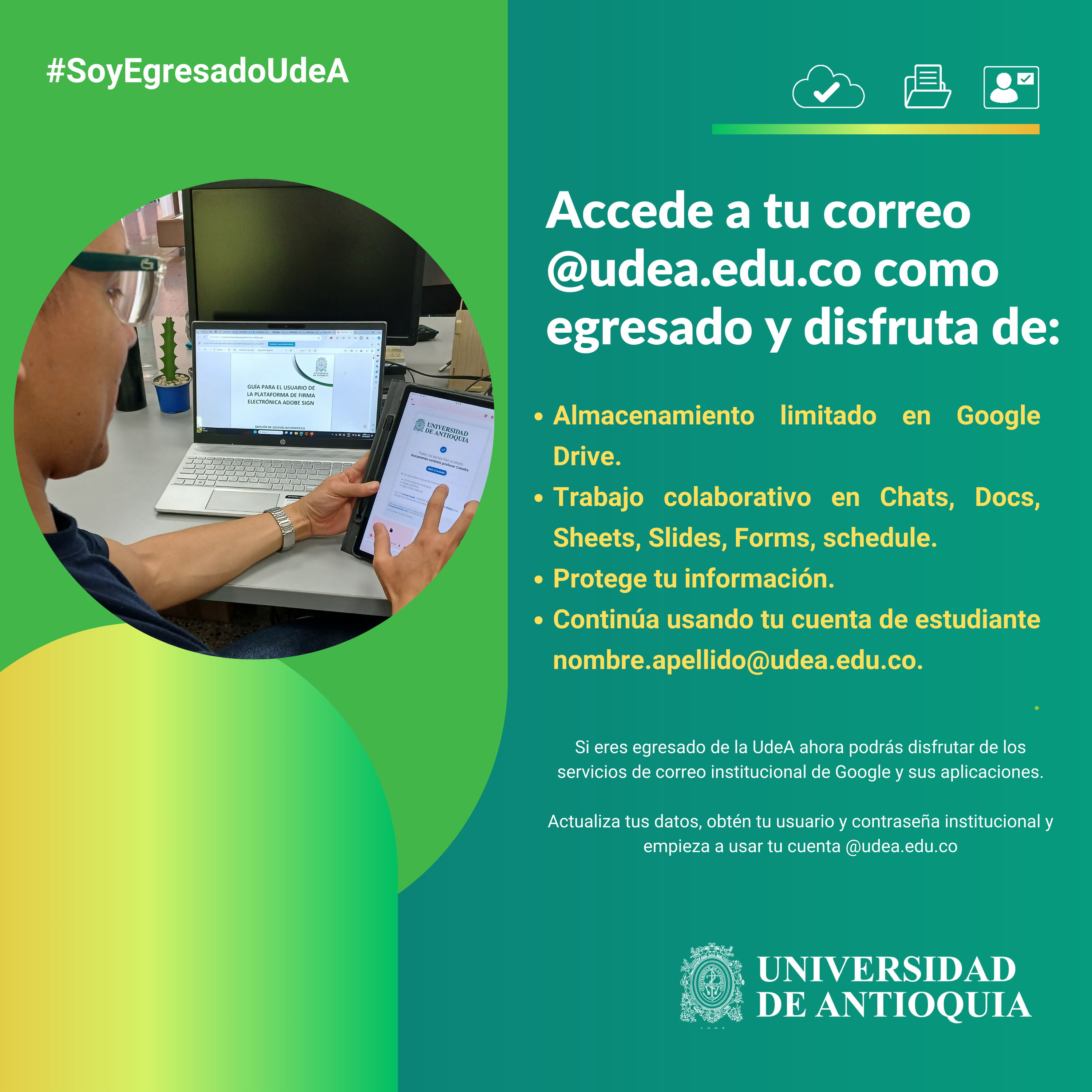 Egresado trabajando en plataformas institucionales