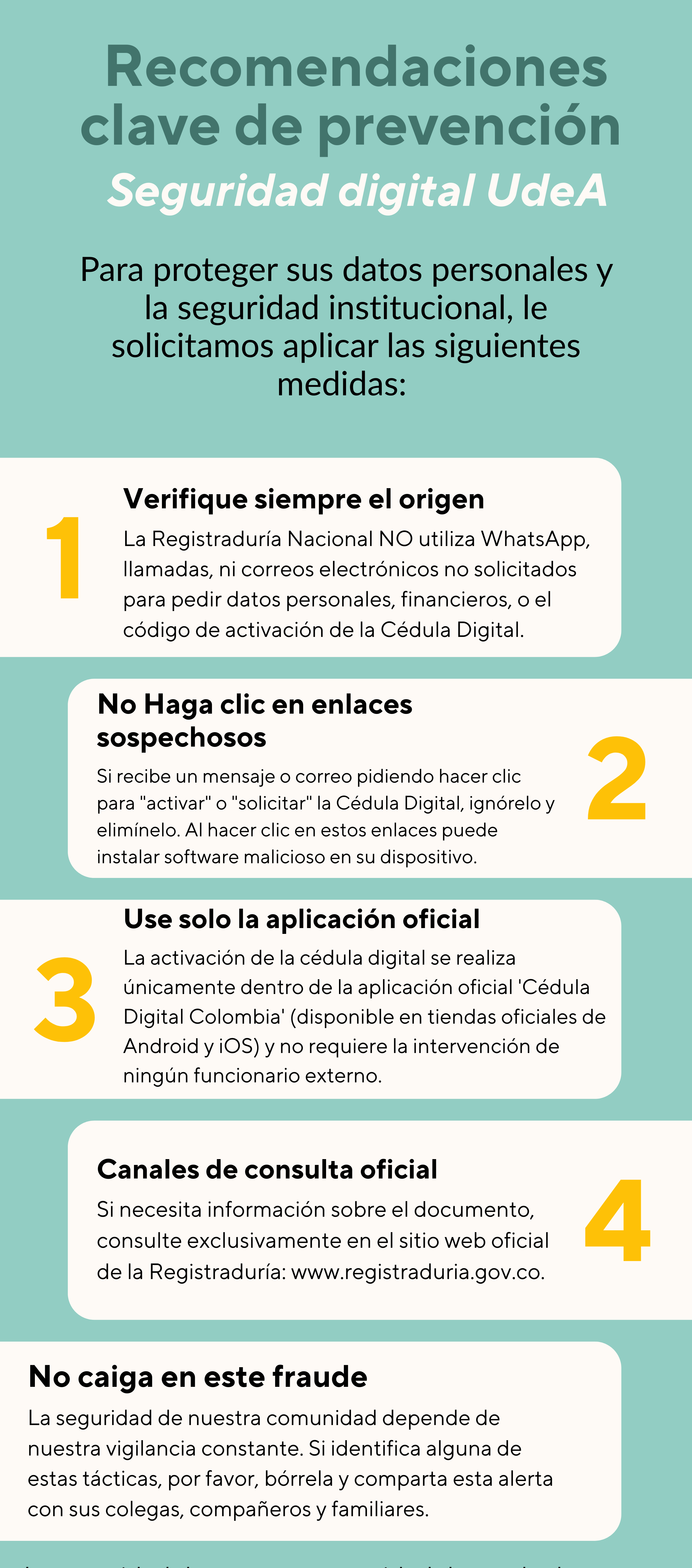 Infográfico con recomendaciones de seguridad para el fraude de la Cédula Digital