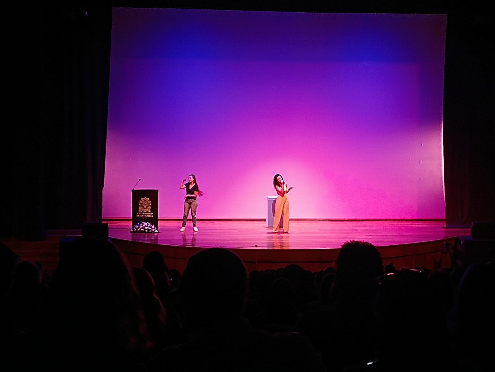 Cantante e intérprete de LSC en escenario del Teatro Camilo Torres