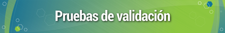 Imagen de color azul y verde con el texto: Pruebas de validación