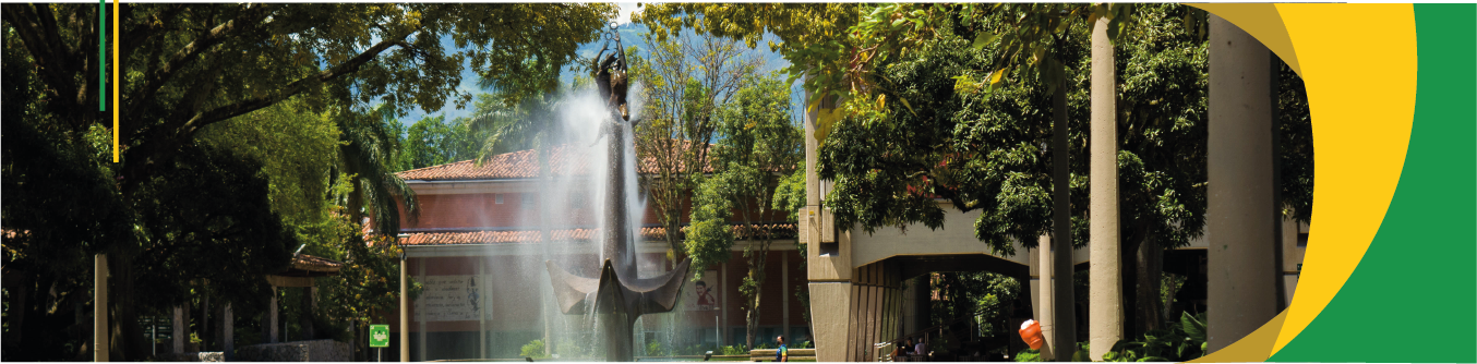 Fotografía de la fuente de la Universidad de Antioquia, la fuente está rodeada de arboles