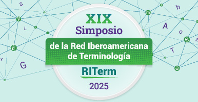 Fondo azul claro con redes conectadas y el texto XIX Simposio Iberoamericano de Terminología (RITerm).