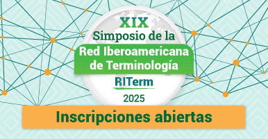 Fondo azul claro con redes conectadas y el texto XIX Simposio Iberoamericano de Terminología (RITerm).