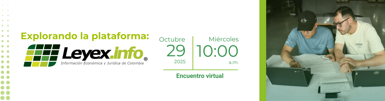 Imagen con el texto: Conoce los recursos y novedades de la plataforma Leyex.info